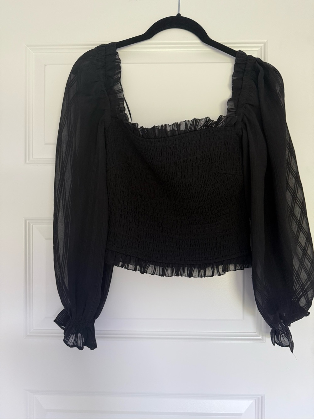 Astr Black Smocked Square Neck Puff Sleeve Top - Picture 3 of 5